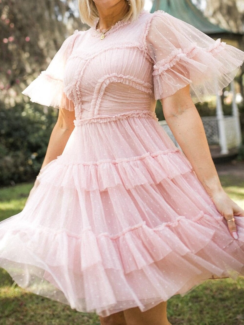 Ivy City Co Whimsical Dress Blush Pink Star Tulle Ruffle Size Small NWOT